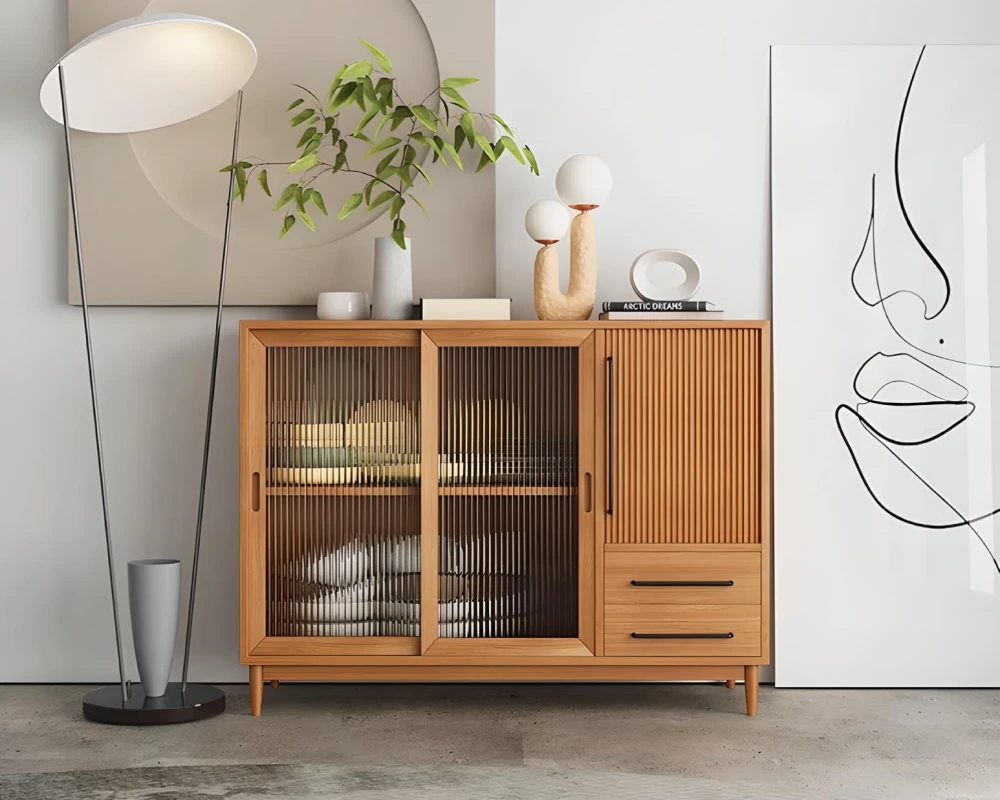 wood and rattan sideboard