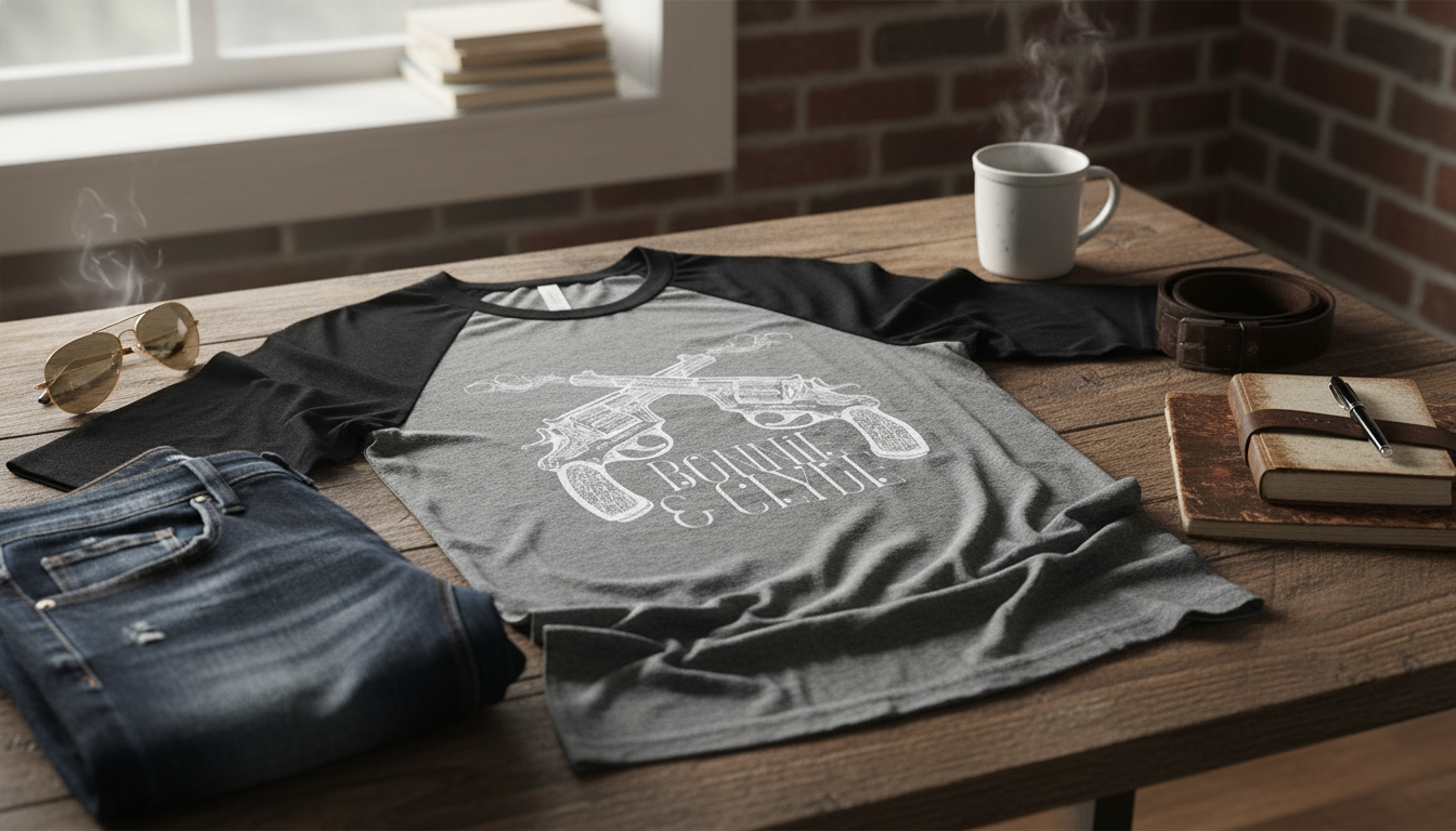 Bonnie & Clyde Gun Baseball Tee: Fit, Style, Care