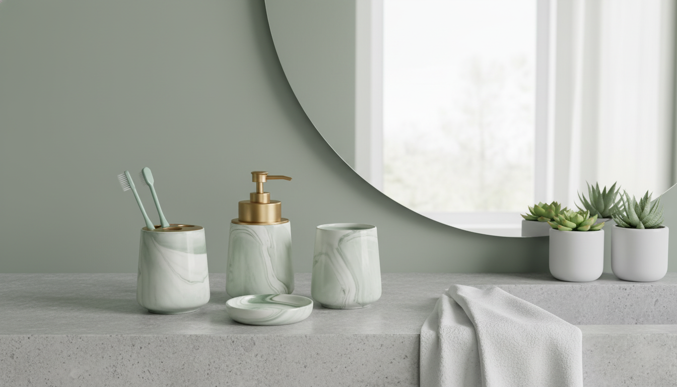 Marble-Look Ceramic Bathroom Set for a Hotel-Style Sink