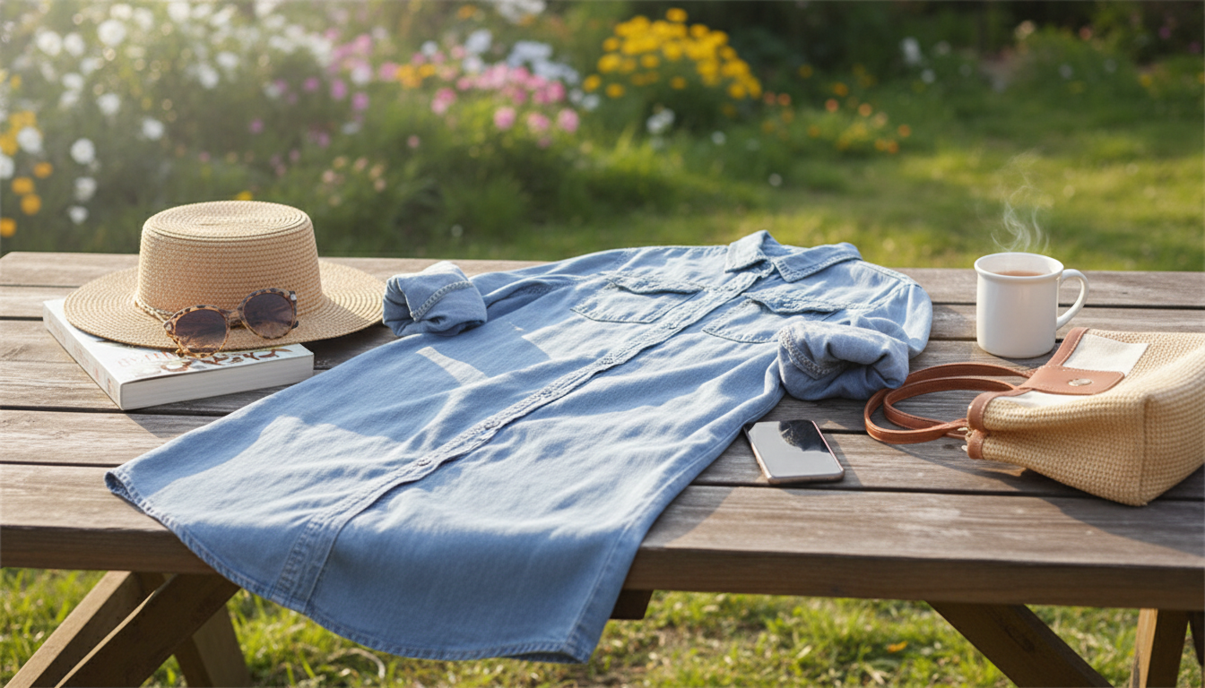 Mid Length Denim Shirt for Spring: Casual Women’s Blouse
