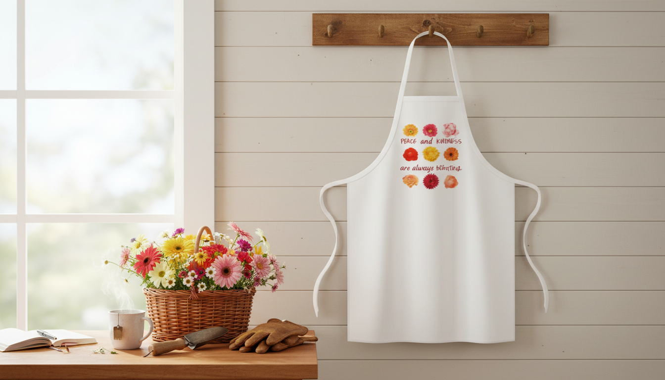 Peace & Kindness Floral Unisex Apron (Machine-Washable)