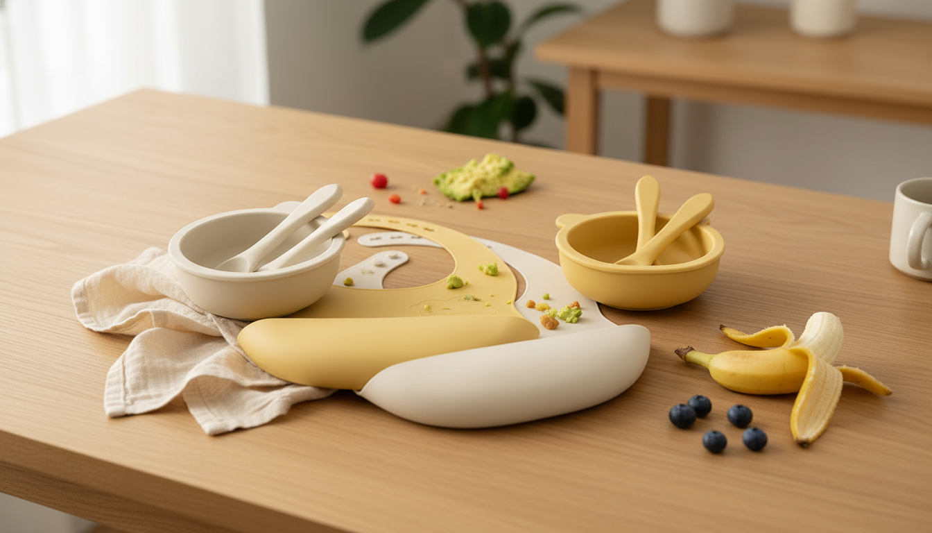 Silicone Baby Feeding Set: Bowl, Plate, Utensils & Bib