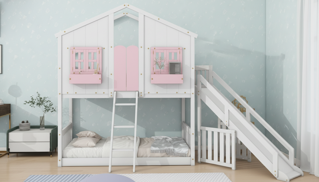 House Bunk Bed Twin Over Twin: Slide & Guardrail Guide