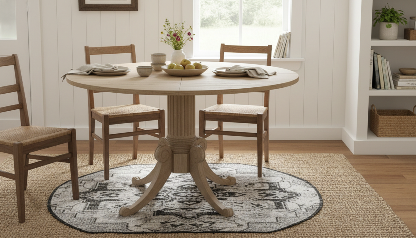 Rustic Round Drop-Leaf Table: Space-Smart Farmhouse